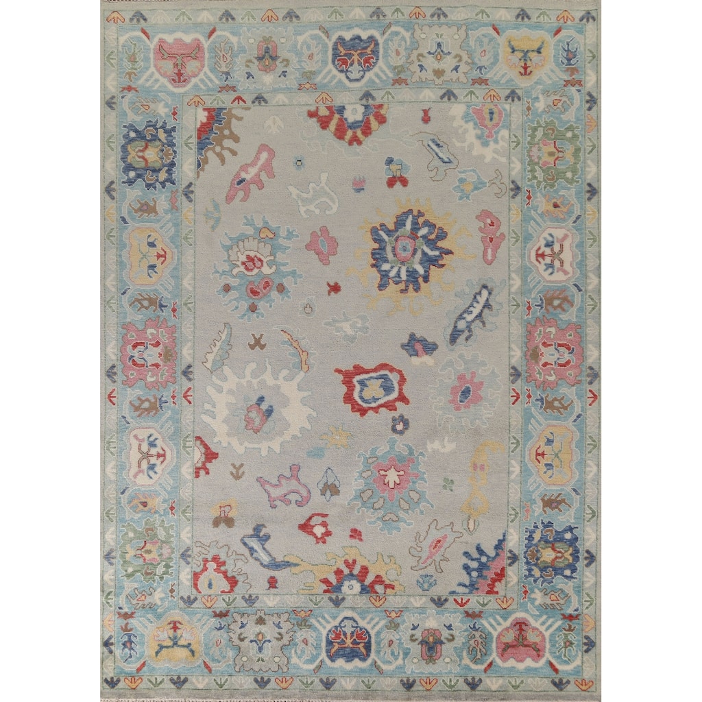 All-Over Oushak Oriental Area Rug Hand-Knotted Wool Carpet - 9'0" x 11'8"