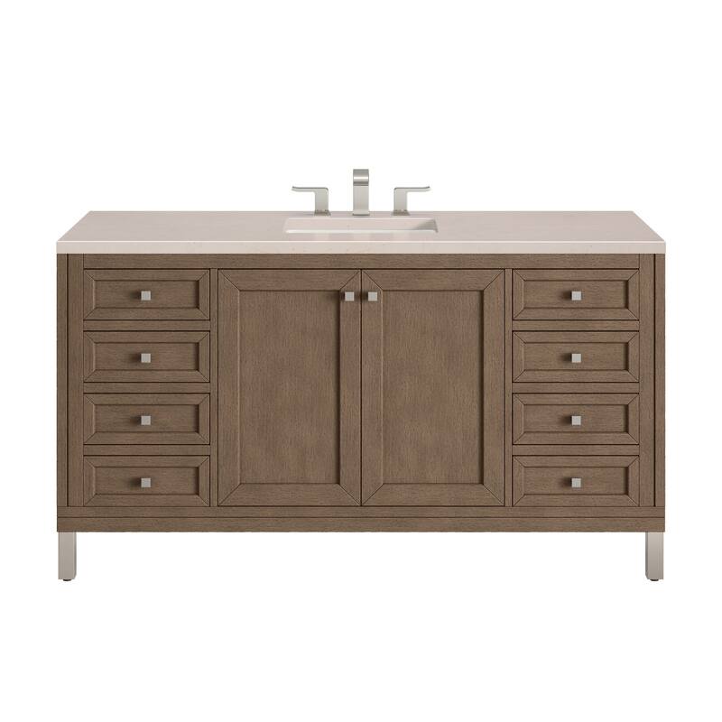 James Martin Vanities Chicago 60" Single Vanity, Whitewashed Walnut - Eternal Marfil Quartz