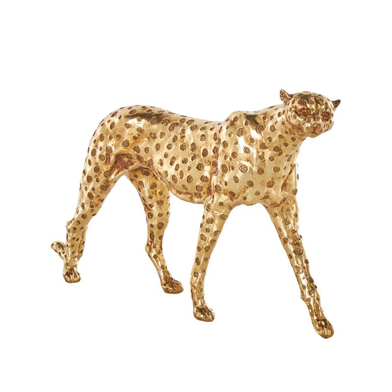 Gold Resin Leopard Sculpture with Textured Spots
