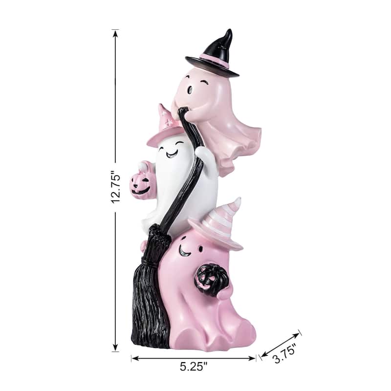 Glitzhome 13''H Halloween Polyresin Pink or White Stacked Ghost Table Decor