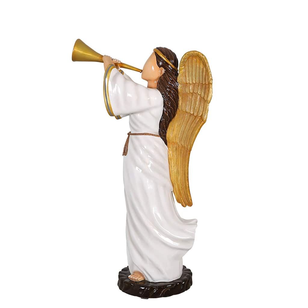 Angel with Trumpet Fiberglass Outdoor Commercial Christmas Decoration - 73" - White