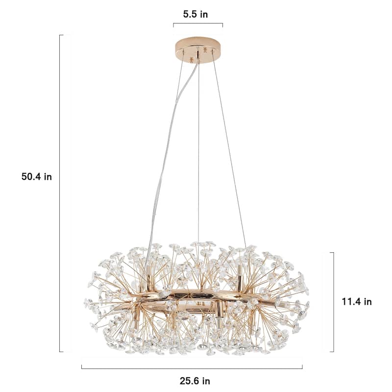 12-Light Firework Crystal Bead Chandelier, Crystal Semi Flush Mount Chandelier for Dining Room and Living Room