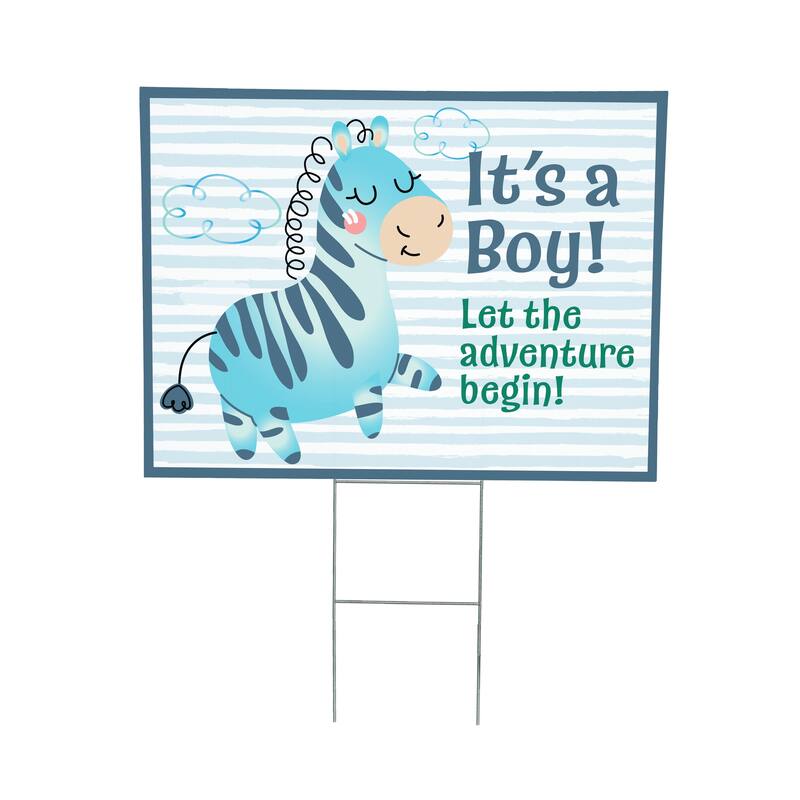 24" x 18" Yard Sign with H-Stake, It's a Boy Baby Zebra