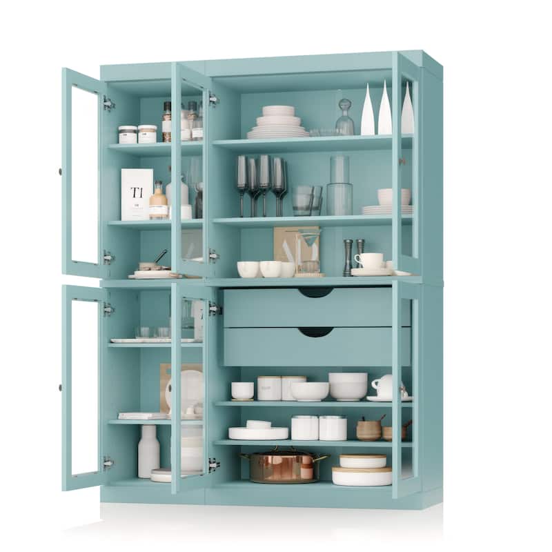 Palace Imports 100% Solid Wood 48.5" Pantry China Cabinet with Clear Glass Doors, 2-Drawers and Adjustable Shelves