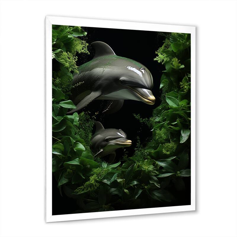 Designart "Dolphin Eco Guardians " Animals Dolphin Framed Wall Decor