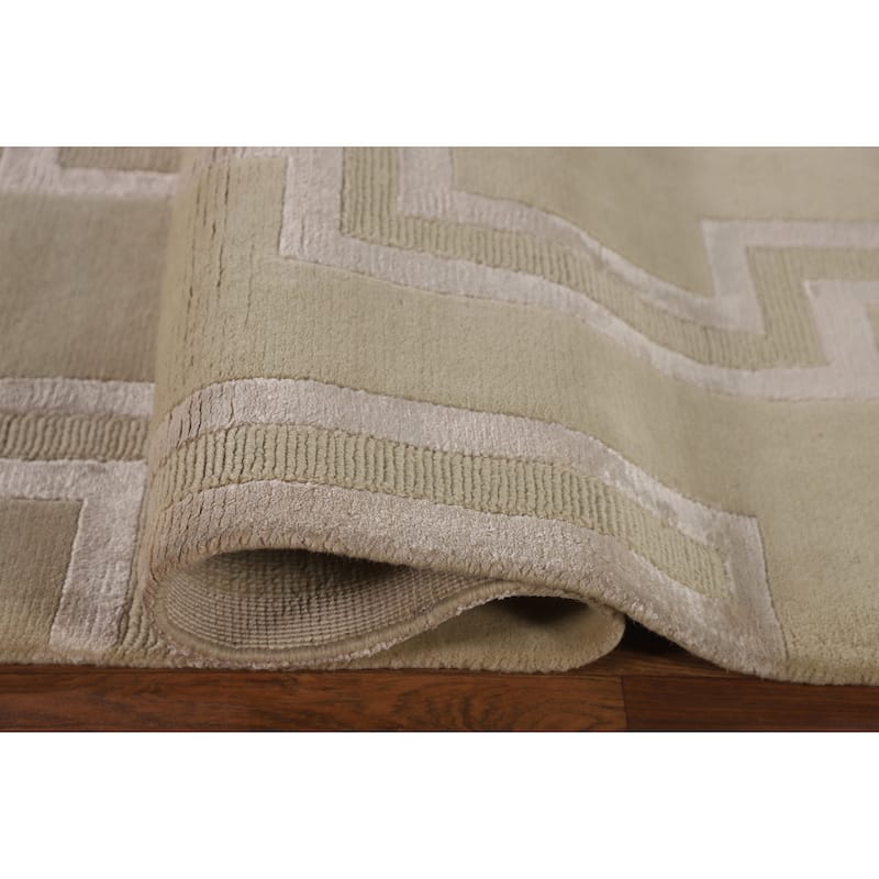 Geometric Nepalese Oriental Area Rug Handmade Wool Carpet Beige - 8'1" x 9'11"