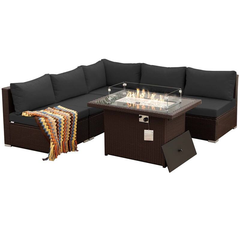 FINCATI Outdoor Wicker Patio Furniture Conversation Sectional Sofa Set - 6 PCS - Dark Grey