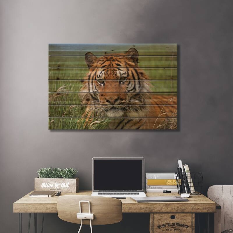 Siberian Tiger Portrait, Endangered, Native To Siberia II Print On Wood by Tim Fitzharris - Multi-Color