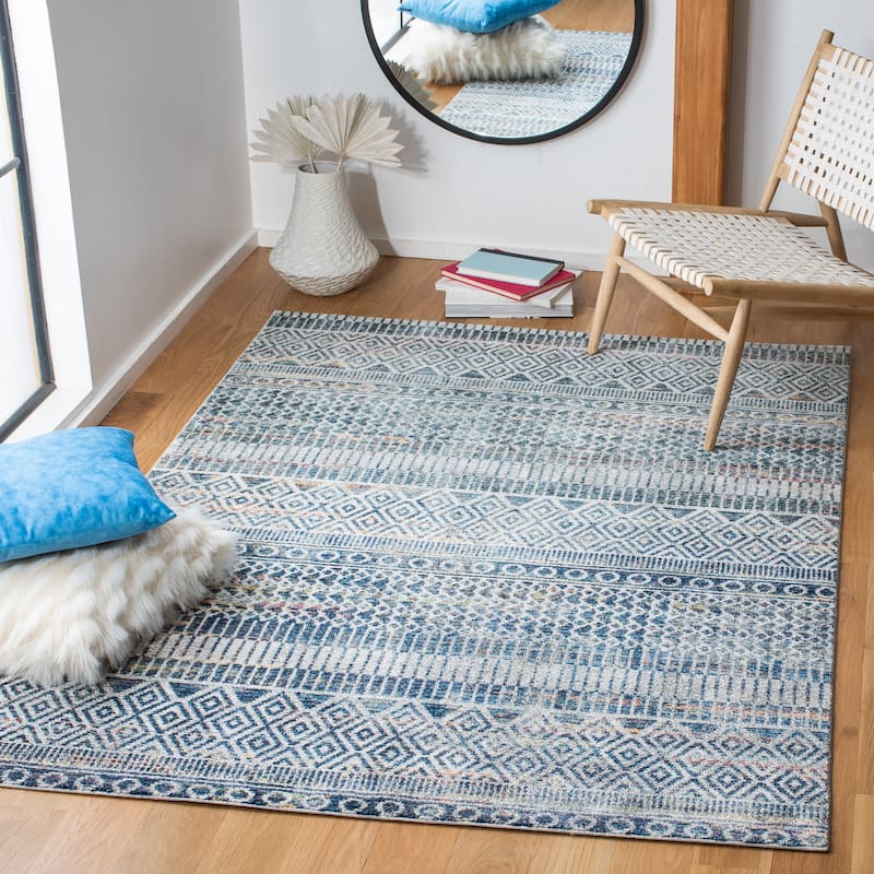 SAFAVIEH Crystal Vitaliana Moroccan Boho Distressed Rug - 5' x 7' - Ivory/Blue