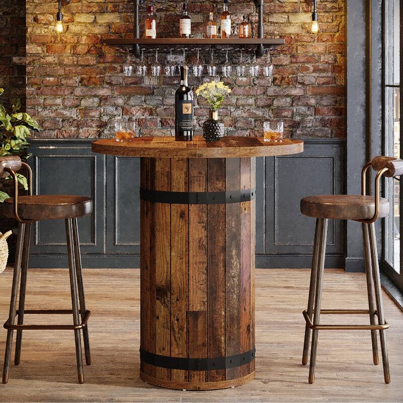 Round Bar Table, Bistro Pub Table for Kitchen (Only Table) - Brown