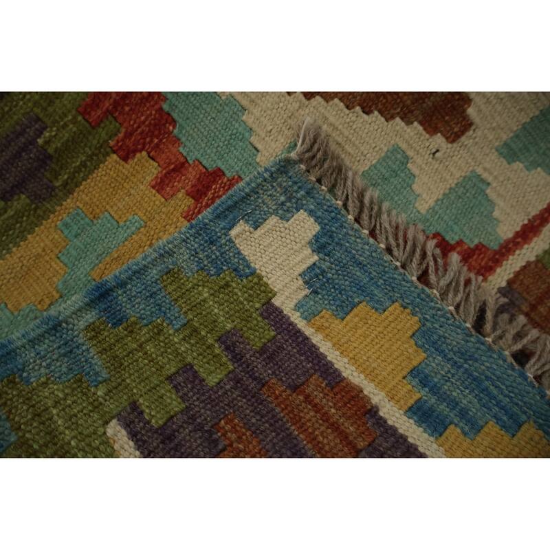 Hand Woven Oriental 100% Wool Carpet Southwestern Tribal Oranges & Rust Kilim Area Rug - 4' 10'' X 3' 5''