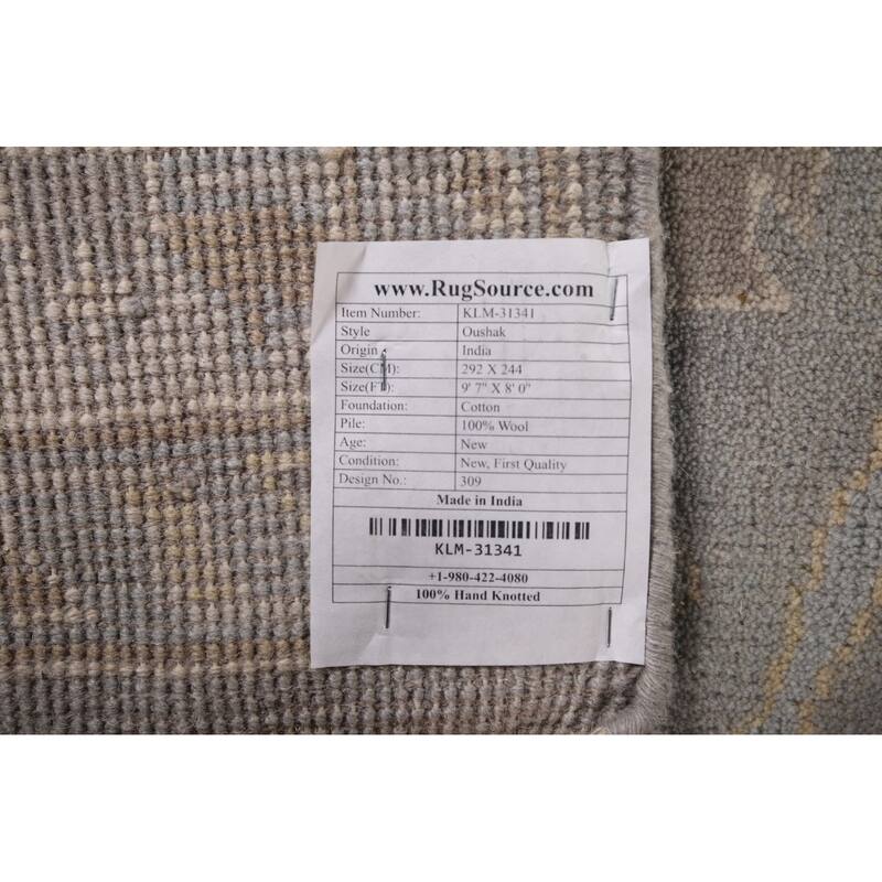 Gray Oushak Indian Area Rug Handmade Wool Carpet - 8'0"x 9'7"