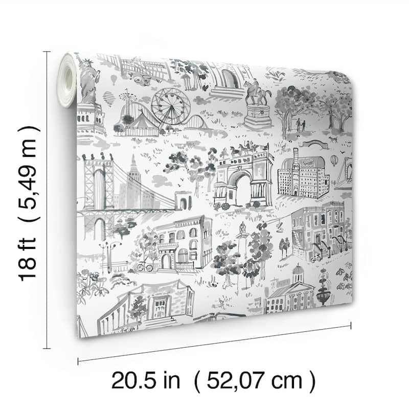 NuWallpaper Brownstone Boys Toile de New York Graphite Peel and Stick Wallpaper - N/A