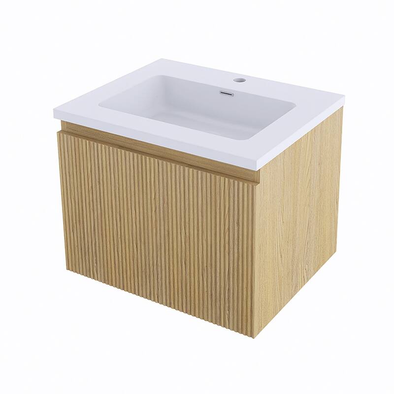 Floating Bathroom Vanity in Yellow Oak with Integrated Resin Top