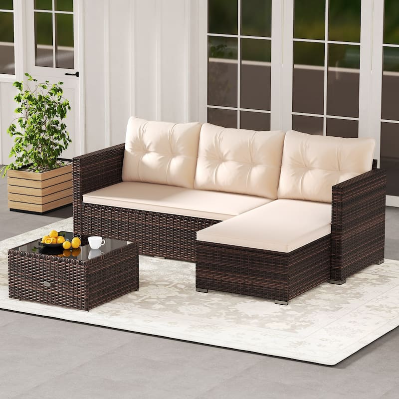 Gymax 4 Seats Outdoor Patio Furniture Set L-Shaped Couch Set for Yard - Beige
