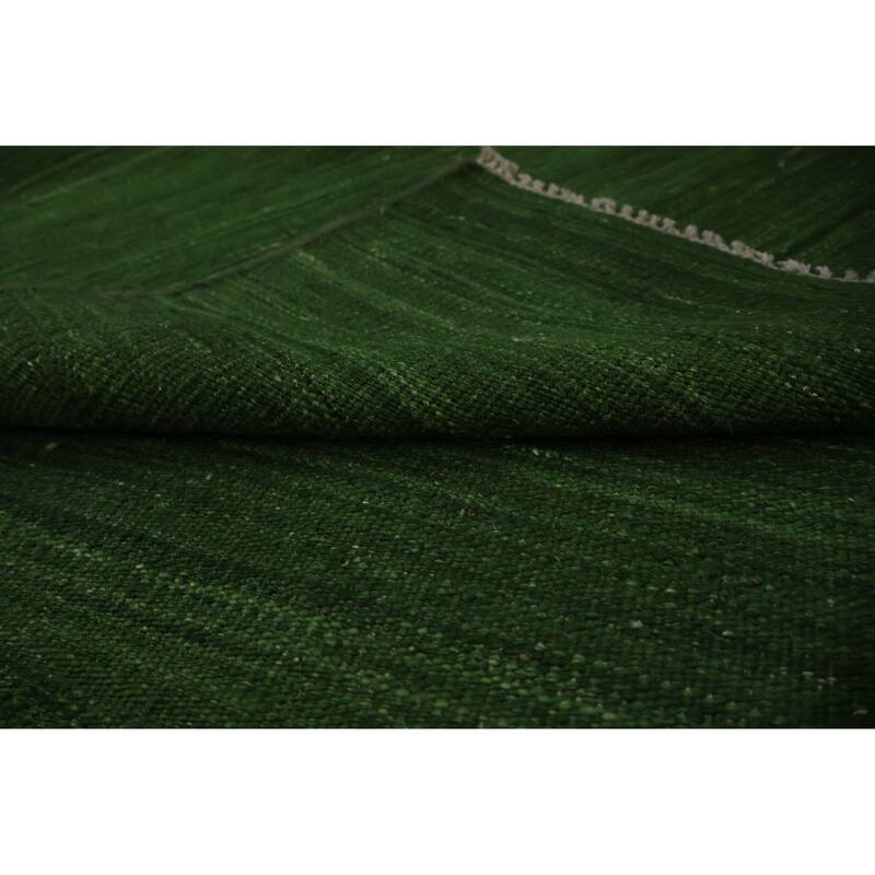 Hand Woven Oriental 100% Wool Carpet Modern Solid Green Kilim Area Rug - 8' 1'' X 8' 3''