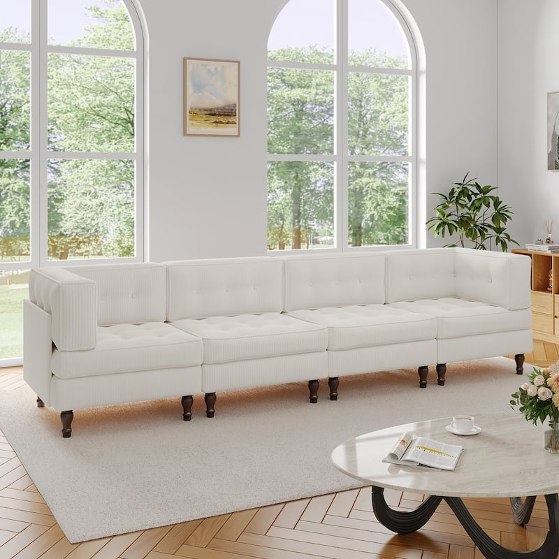 UIXE 4-Piece Corduroy Upholstered Modular Sectional Sofa for Living Room - Beige