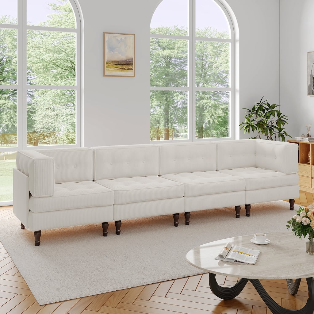 UIXE 4-Piece Corduroy Upholstered Modular Sectional Sofa for Living Room