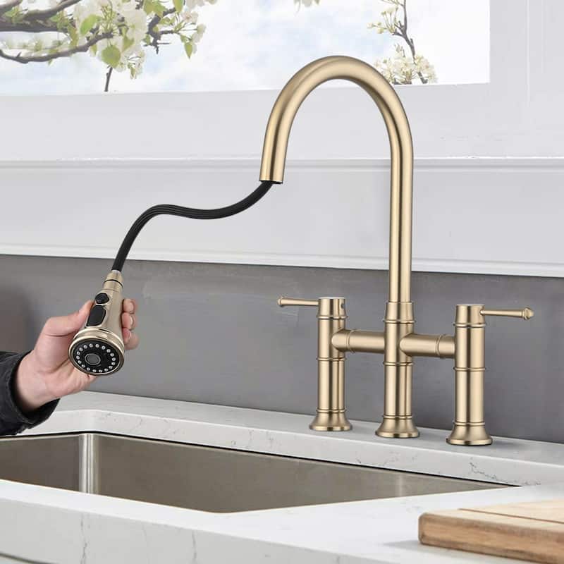 PROOX Traditional Kitchen Bridge Faucet Pulldown Sprayer