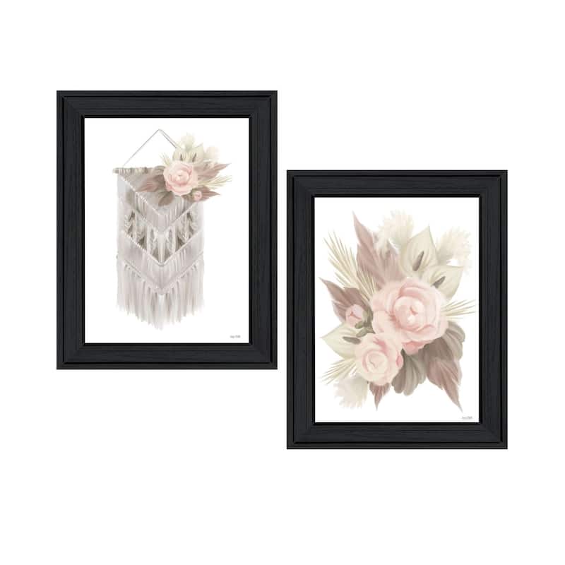 Trendy Decor 4U "Bohemian Macrame & Floral Arrangement" Printed Framed Wall Art by House Fenway - Charcoal - 15 x 19