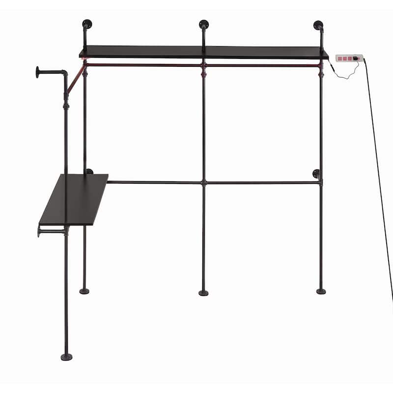 GDF Studio - Carrington Industrial Pipe Clothing Rack with LED Lights, Shelves & Hanging Rods