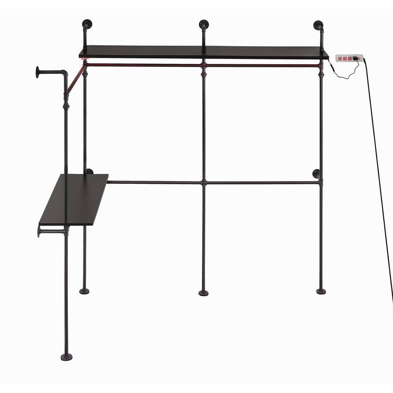 Industrial Pipe Clothing Rack with LED Lights