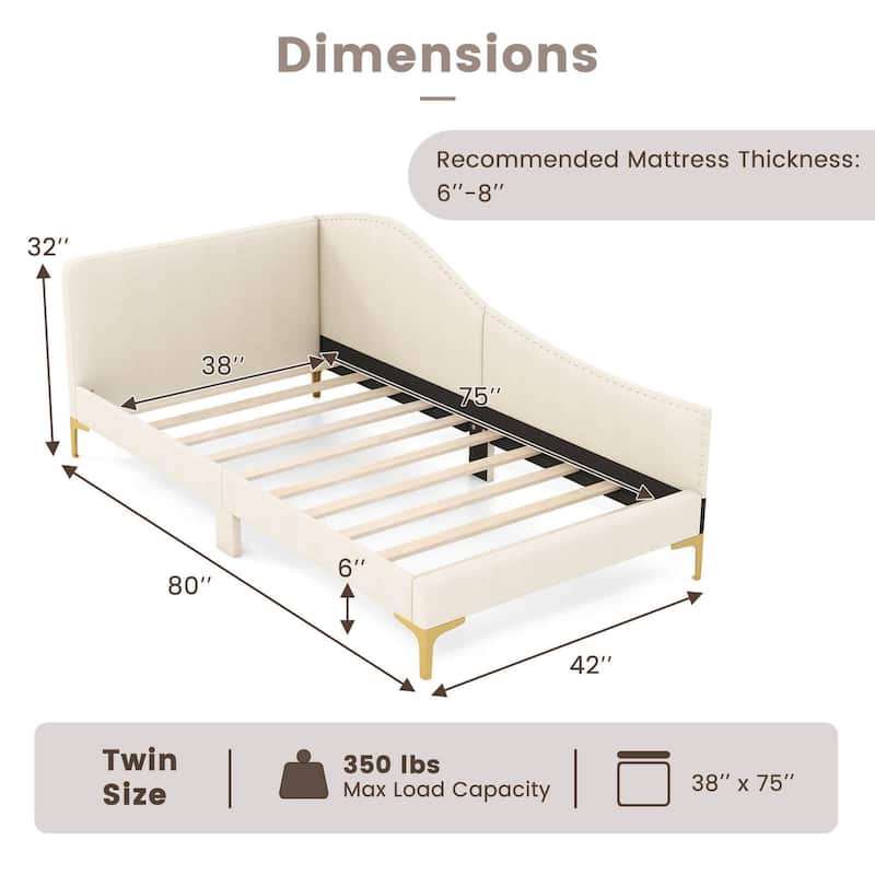 Costway Twin/Full Size Upholstered Daybed Rivet-Tufted Platform Bed