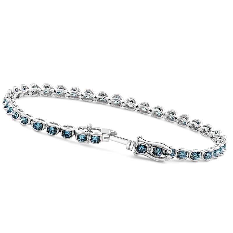 5Ct Blue Diamond Half Bezel Tennis Bracelet White or Yellow Gold 7"