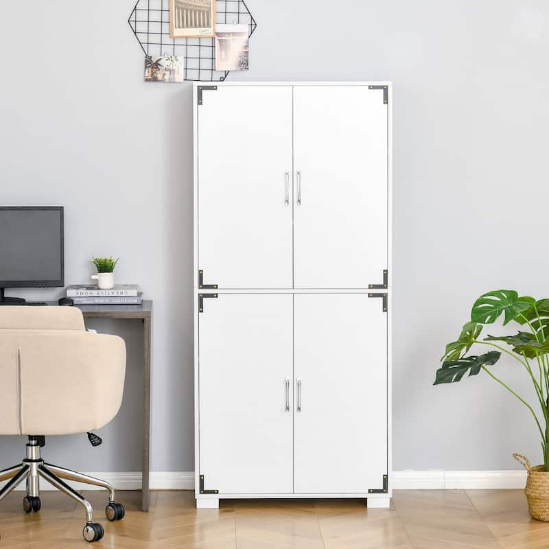 Freestanding Kitchen Pantry with 4 Door Cupboard and Storage Shelves