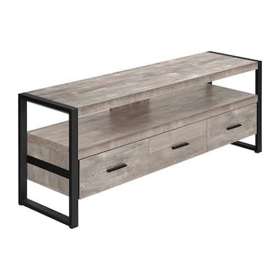 Contemporary 60-Inch Media Console with Open Shelf & Storage Drawers, Black Metal Frame, for TV Up to 89 Inches