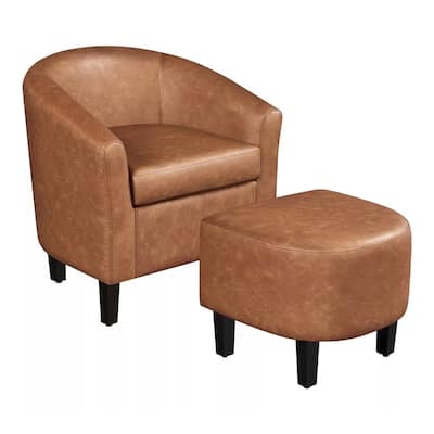 Upholstered Contemporary Club Chair and Ottoman Set Brown - 27" x 28"