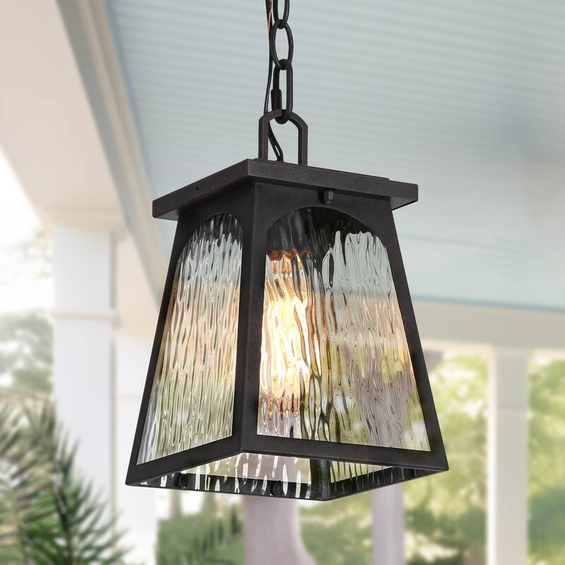 Modern Farmhouse Outdoor Pendant Rippled Glass Lantern Pendant Light