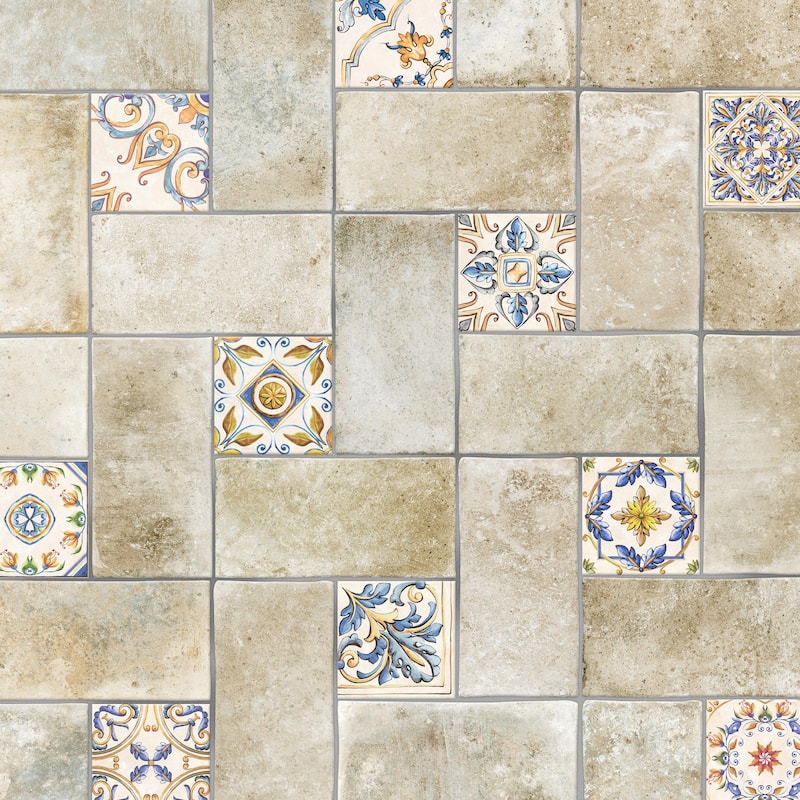 Merola Tile Toscana Spirale Certaldo with Giotto Deco 15-7/8" x 23-3/4" Porcelain Floor and Wall Tile - Case (39 Tiles)