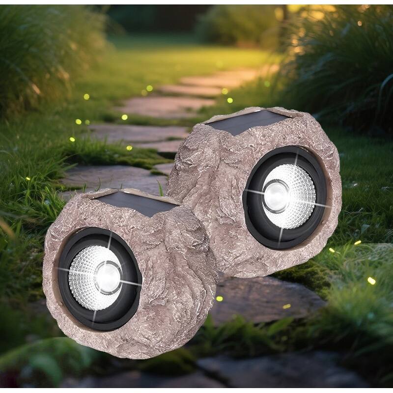 2 Pack Solar Rock Lights Outdoor – Waterproof LED Landscape Spotlights with Auto On/Off for Garden, Pathway, Yard Decor - Gray