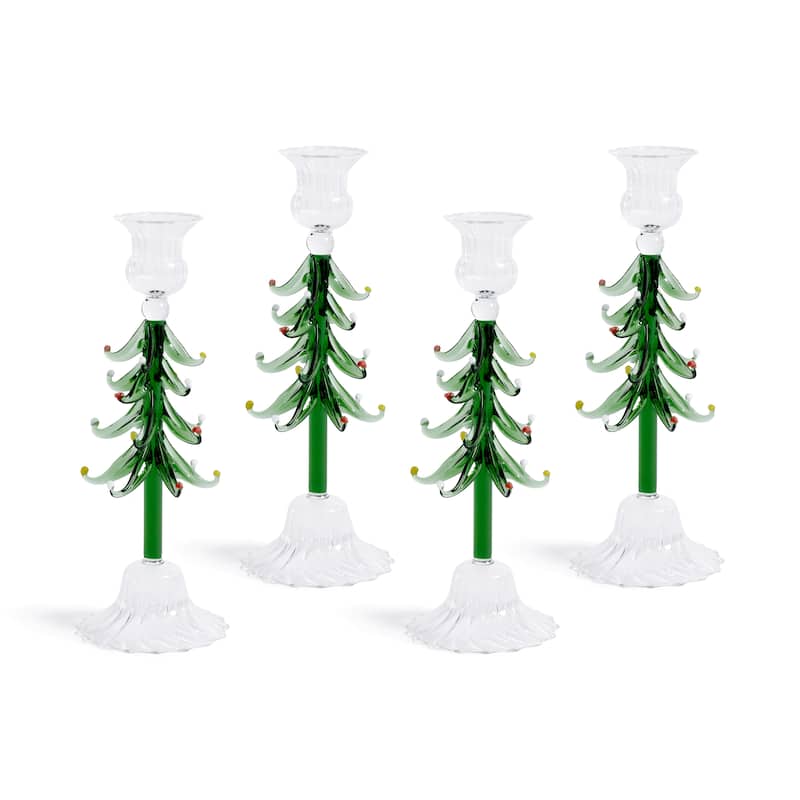 Holiday 9.25" Tall Tree Taper Candle Holders, Set of 4