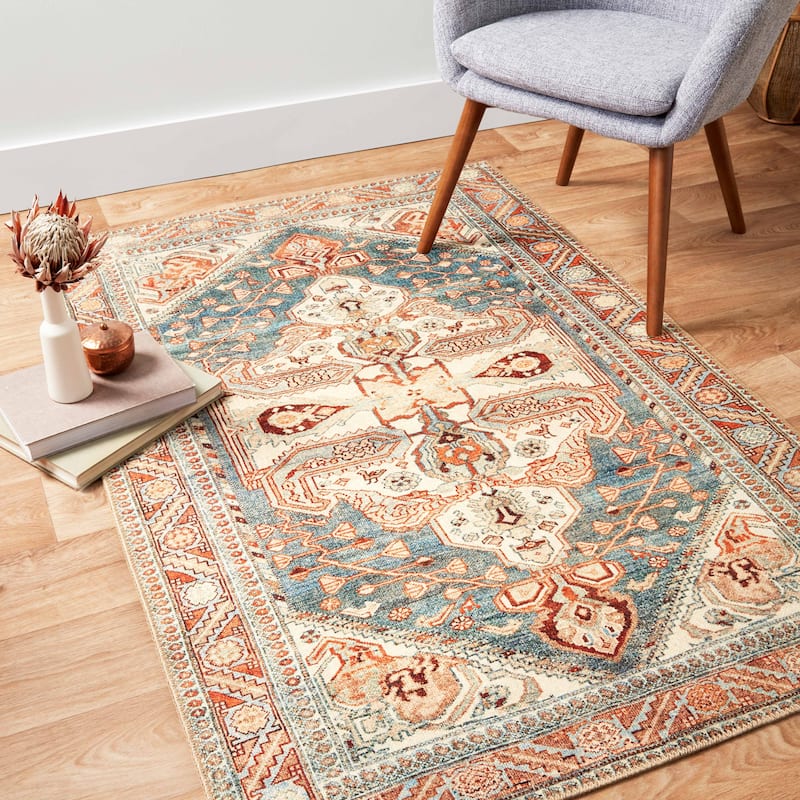 Alexander Home Dhanya Vintage Boho Medallion Rug - 2' 6" x 7' 6" - ocean / spice - Runner/Rectangle
