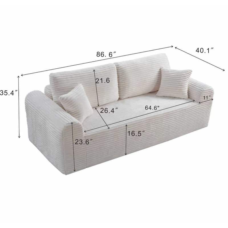 86.6" 3-Seater Corduroy Sofa with Pillows, No Assembly Required