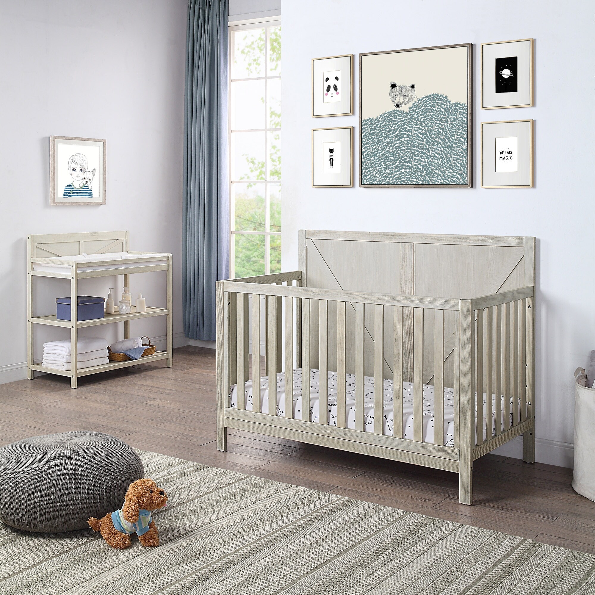 Furniture Vintage Grey Crib Fisher Price Paxton 4-in-1 Convertible