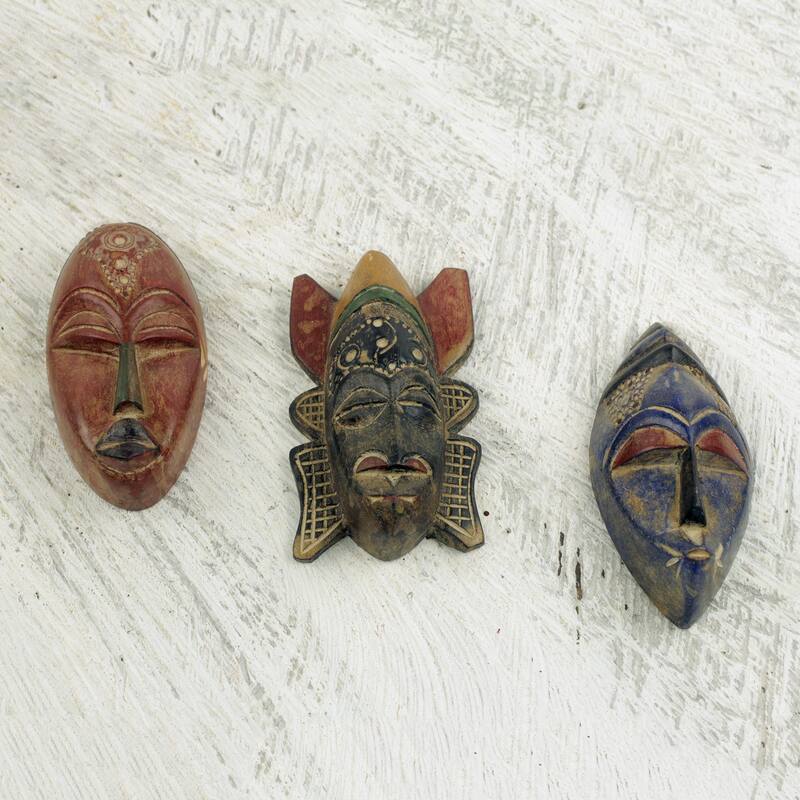 Novica Handmade Mawunyo African Wood Masks (Set Of 3)