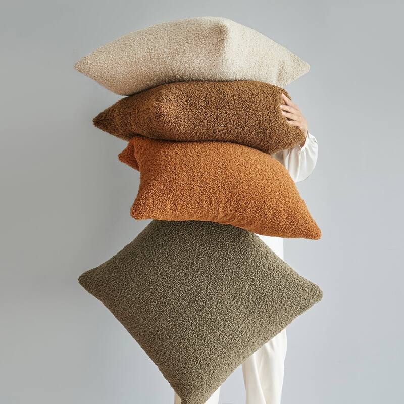 HiEnd Accents Teddy Textured Boucle Decorative Pillow with Down Insert, 18" x 18"