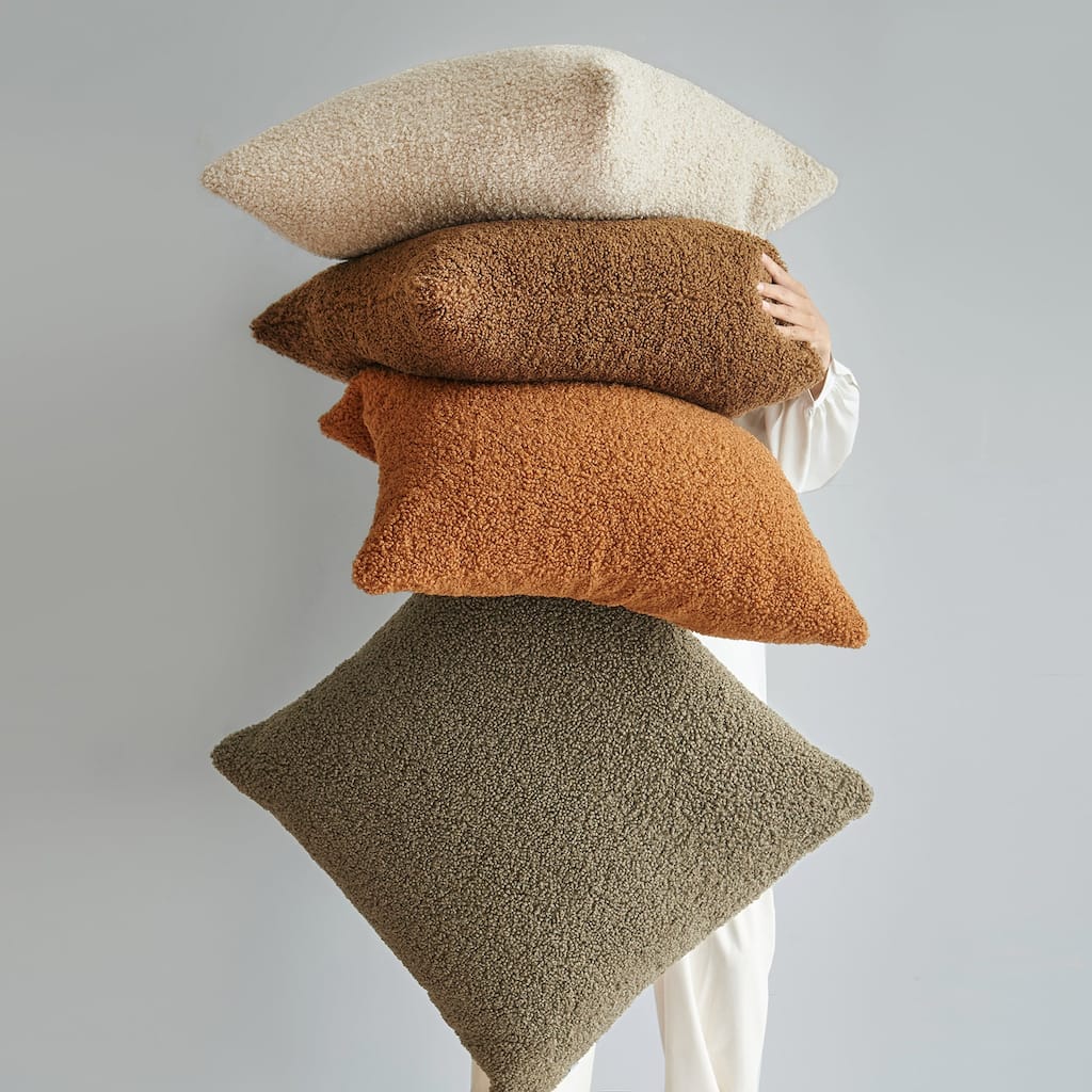 HiEnd Accents Teddy Textured Boucle Decorative Pillow with Down Insert, 18" x 18"