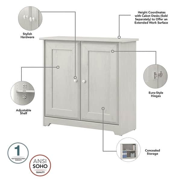 dimension image slide 2 of 9, Bush Furniture Cabot Small Storage Cabinet with Doors - 31.38"L x 12.40"W x 29.96"H