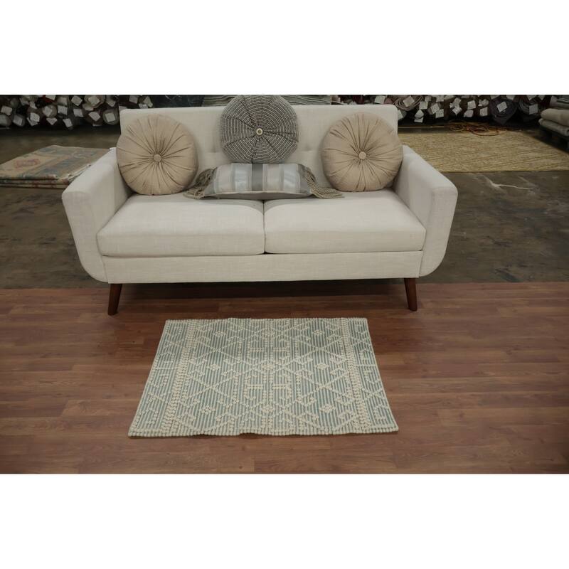 Hand Knotted Oriental 100% Wool Carpet Modern Geometric Greys & Charcoal Modern Gotti Design Area Rug - 3' 0'' X 2' 3''