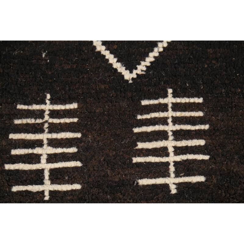 Dark Brown Trellis Moroccan Oriental Area Rug Hand-Knotted Wool Carpet - 5'11"x 9'7"