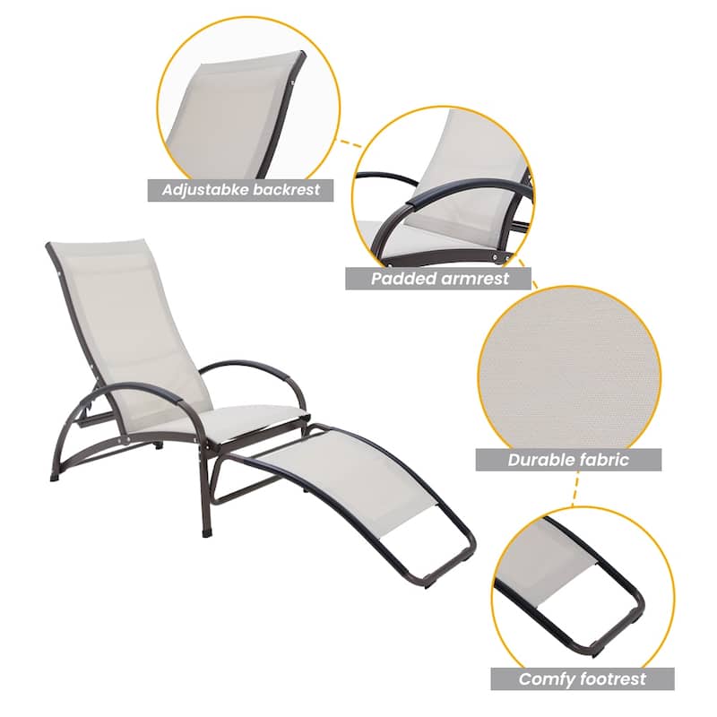 Outdoor Adjustable Chaise Lounge Chairs with Wheels Aluminum Sun Lounger