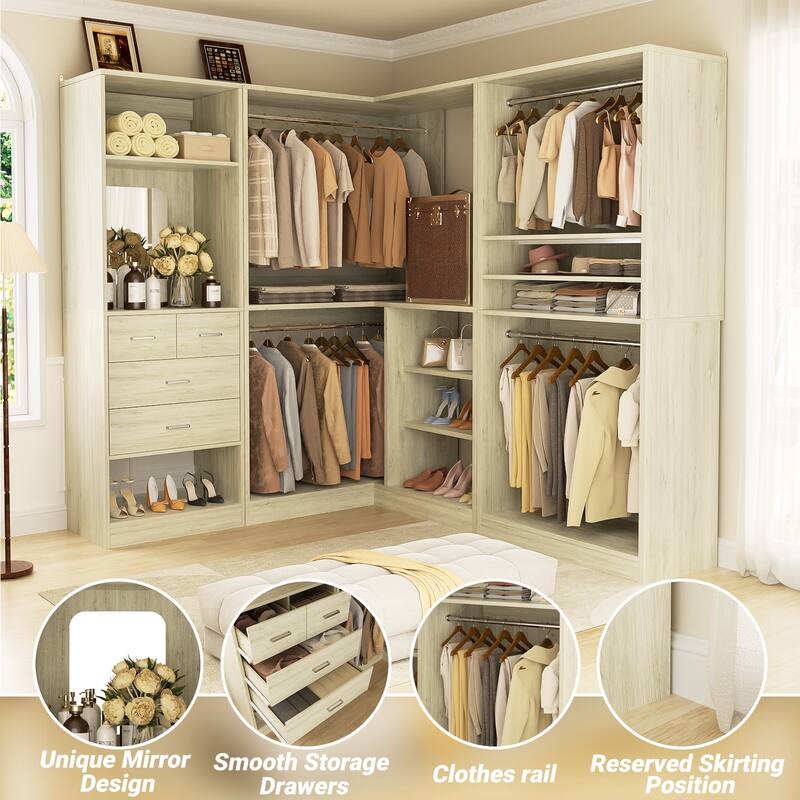 Cimly Set of 3 Corner Closet System with Hanging Rods, Space-saving Closet Organizer with Mirror