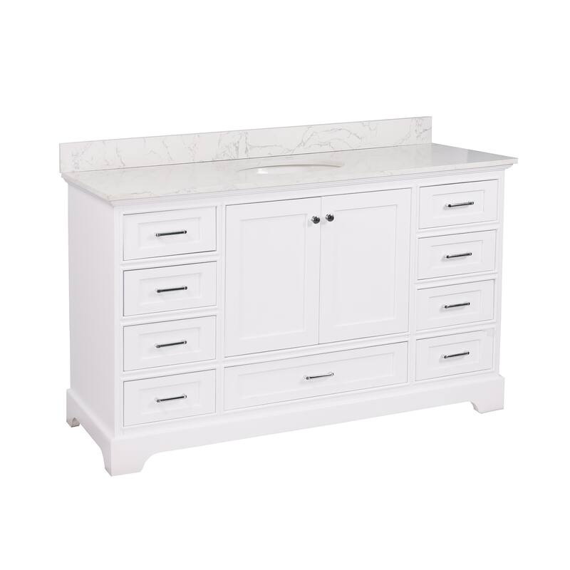 KitchenBathCollection Harper 60" Single Bathroom Vanity with Engineered Marble Top