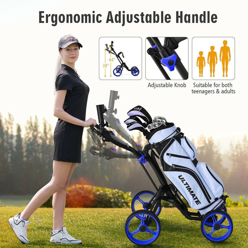 4 Wheel Golf Push Cart with Brake Scoreboard Adjustable Handle