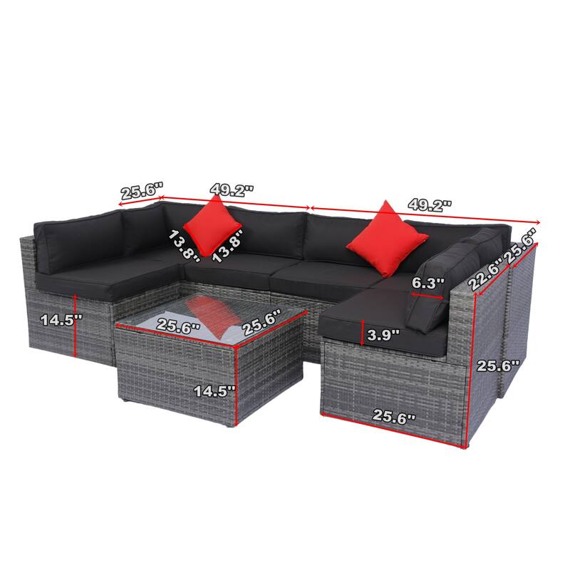5 Piece Outdoor PE Rattan Conversation Furniture Set, U Shaped Patio Sectional Sofa Set with Cushions and Coffee Table