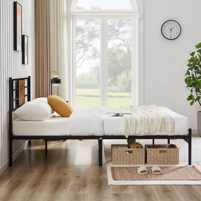 VECELO Twin/Full/Queen Size Beds，Wood Platform Bed Frame with Headboard